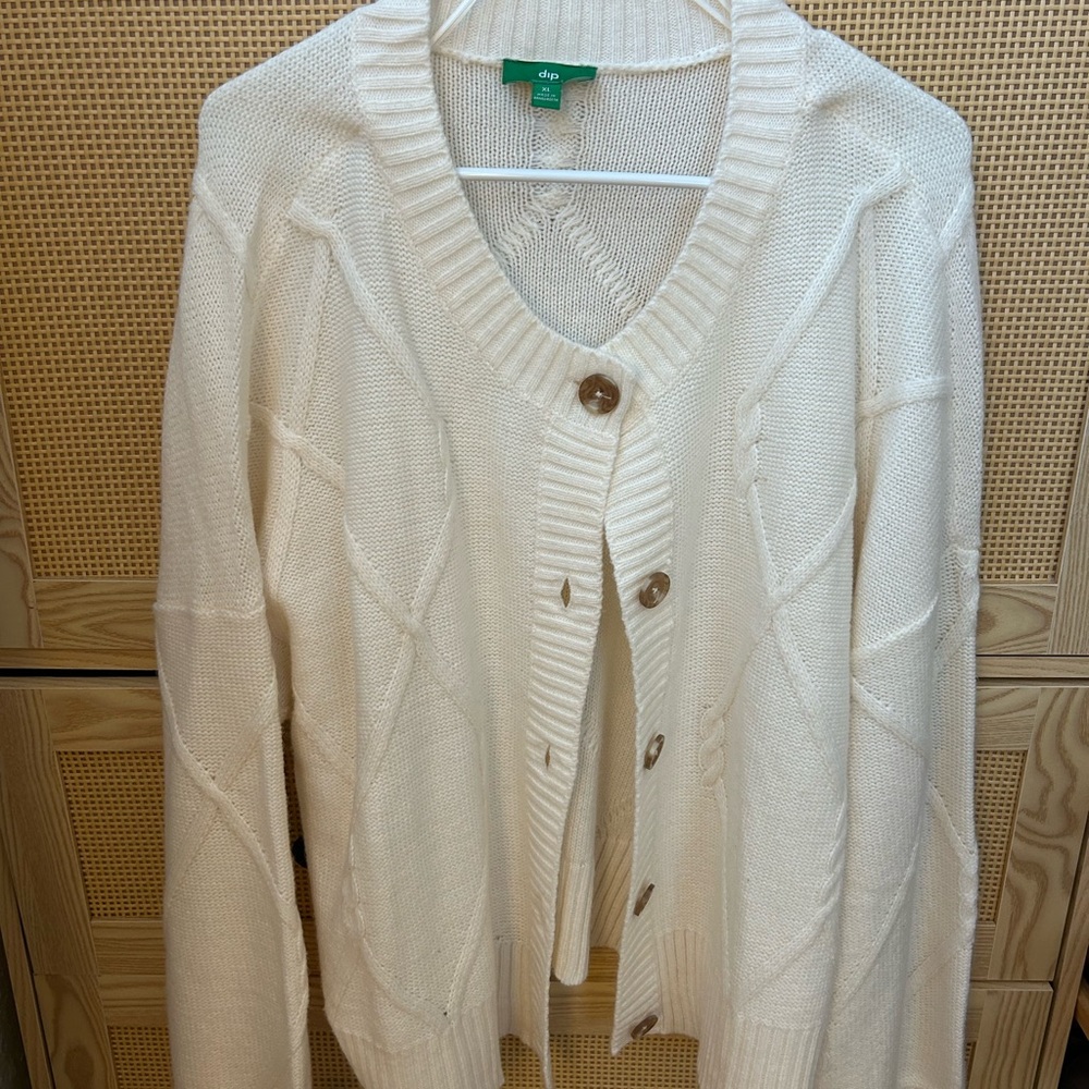 White Cable Knit Cardigan Sweater